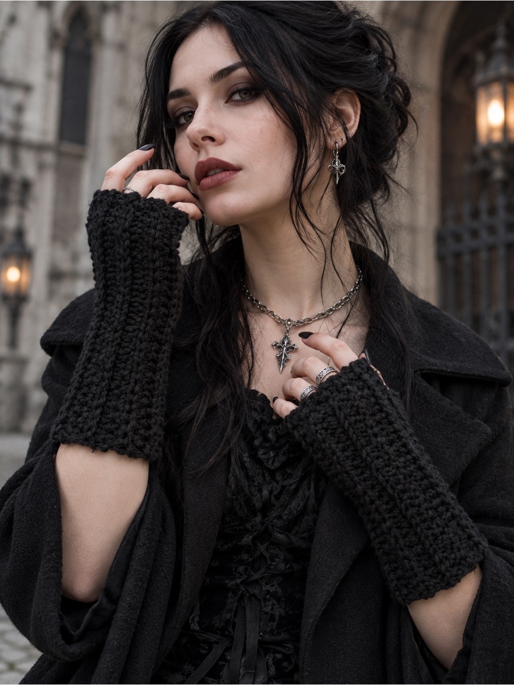 Handmade Black Crochet Fingerless Gloves | Gothic Wrist Warmers
